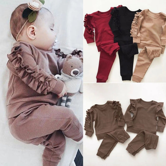 Newborn Baby Ruffle Outfit 2PCS – Fall Jumper & Pants
