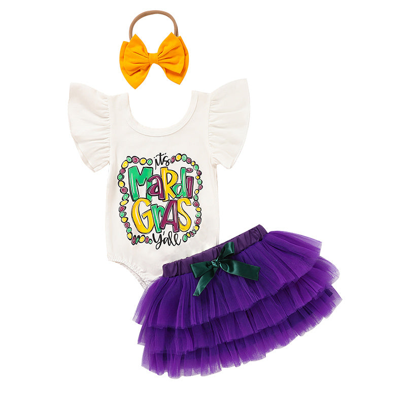 Mardi Gras Baby Girl Outfit – Bodysuit, Tutu & Headband