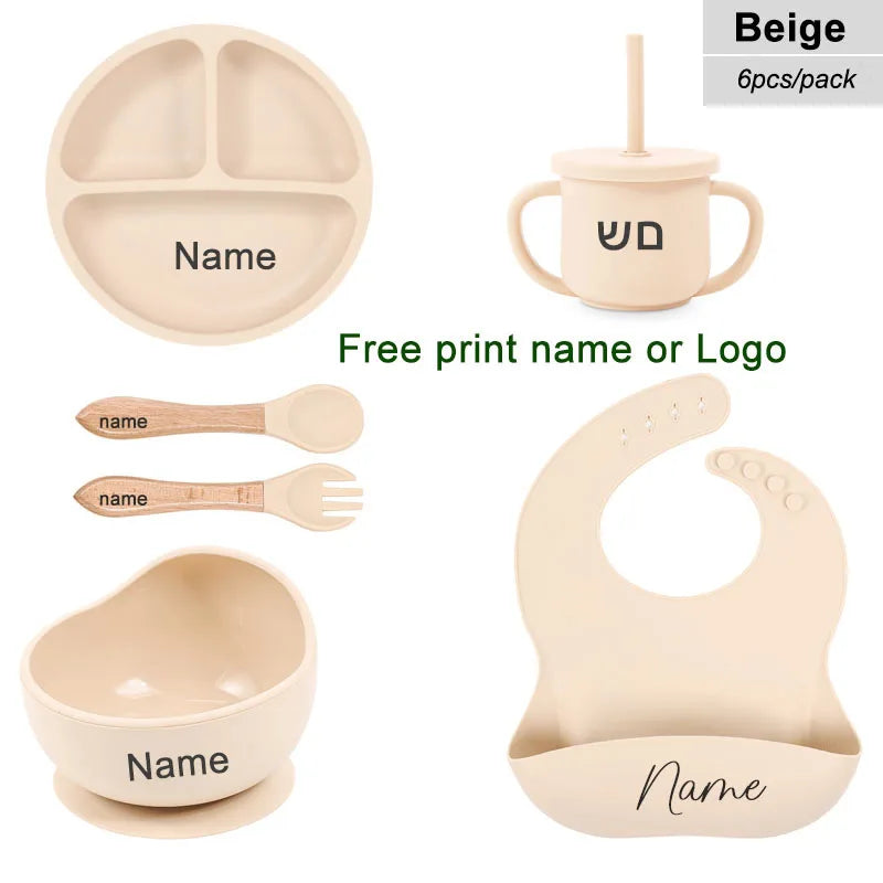 6PCS Silicone Baby Feeding Set – Bowl, Plate, Bib, Cup & Utensils