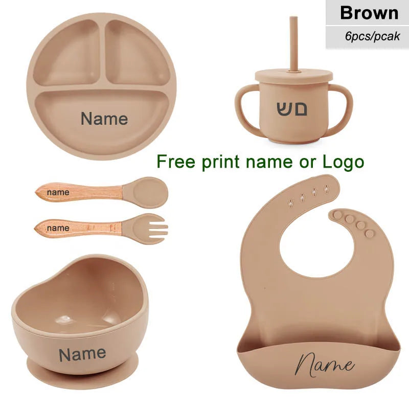 6PCS Silicone Baby Feeding Set – Bowl, Plate, Bib, Cup & Utensils