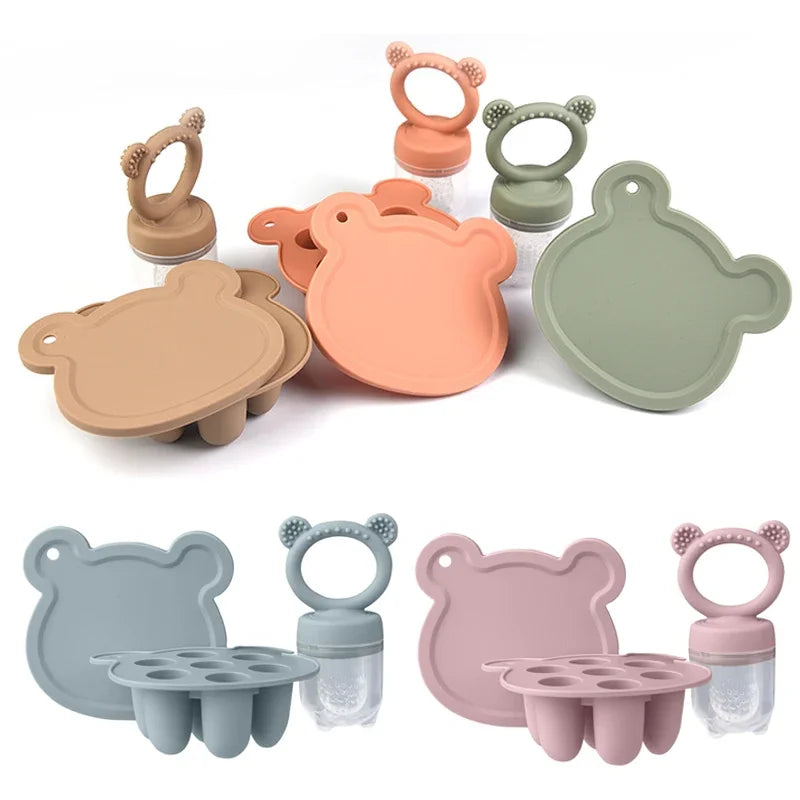 Bear Baby Feeding Set – Fruit Feeder & Silicone Freezer Trays for Milk & Puree