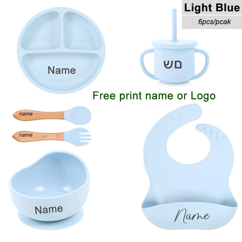 6PCS Silicone Baby Feeding Set – Bowl, Plate, Bib, Cup & Utensils