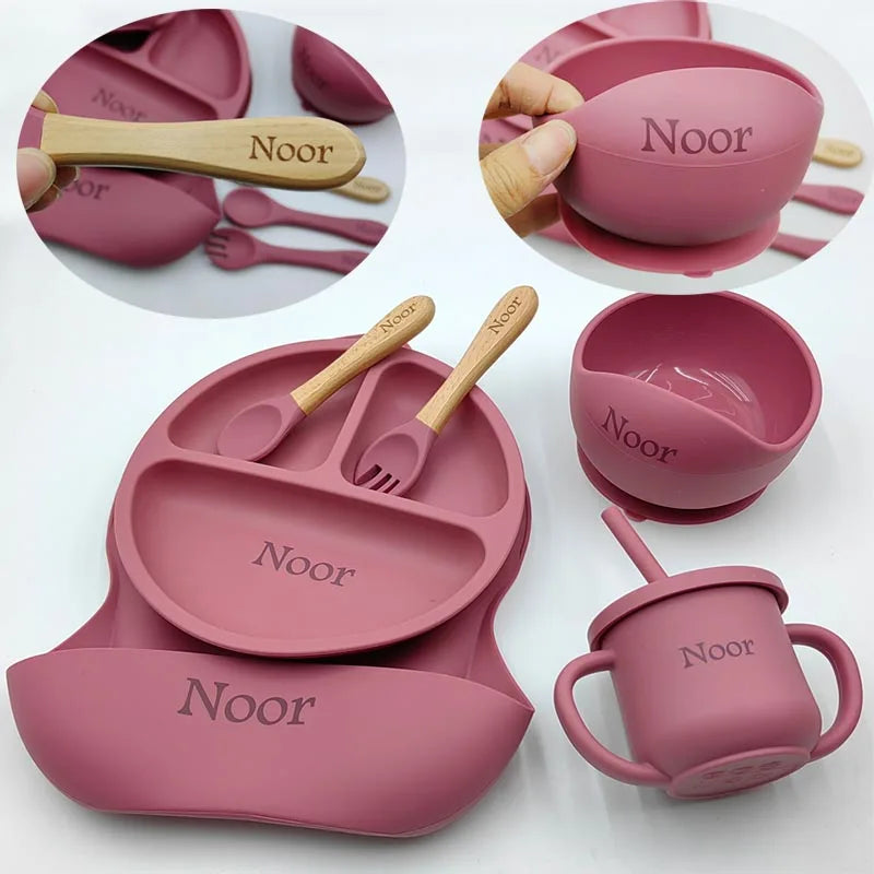 6PCS Silicone Baby Feeding Set – Bowl, Plate, Bib, Cup & Utensils