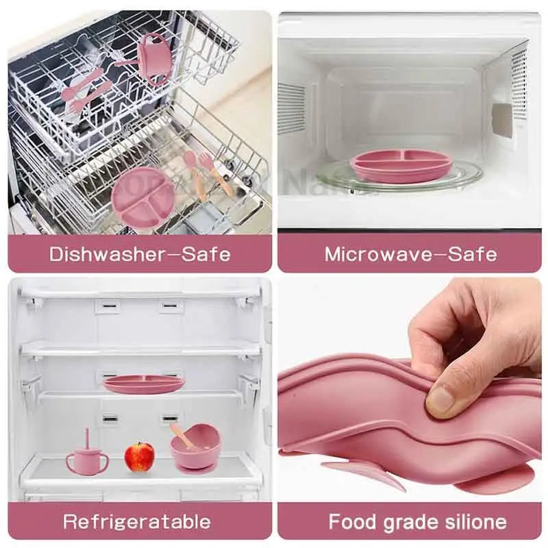 6PCS Silicone Baby Feeding Set – Bowl, Plate, Bib, Cup & Utensils
