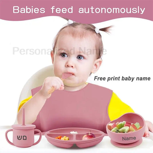 6PCS Silicone Baby Feeding Set – Bowl, Plate, Bib, Cup & Utensils