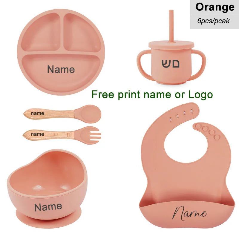 6PCS Silicone Baby Feeding Set – Bowl, Plate, Bib, Cup & Utensils