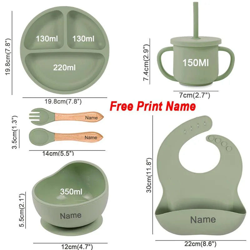 6PCS Silicone Baby Feeding Set – Bowl, Plate, Bib, Cup & Utensils