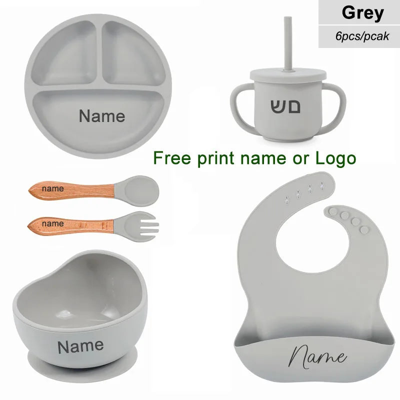 6PCS Silicone Baby Feeding Set – Bowl, Plate, Bib, Cup & Utensils