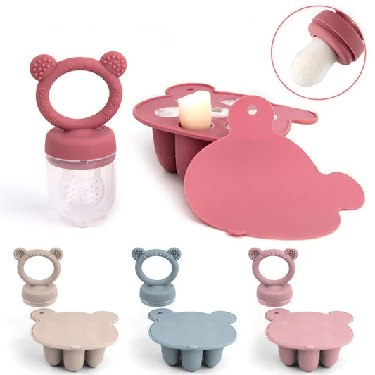 Bear Baby Feeding Set – Fruit Feeder & Silicone Freezer Trays for Milk & Puree