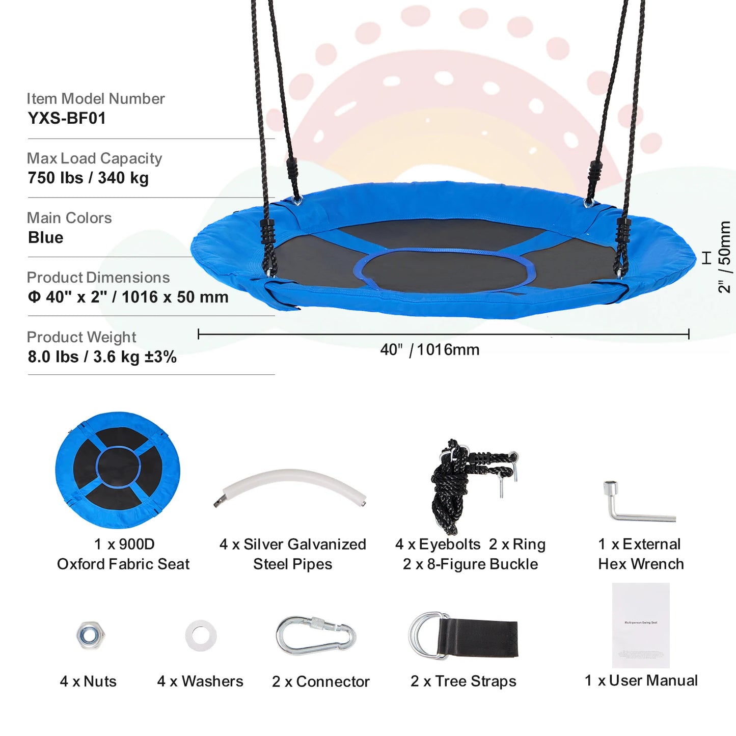 Kids Saucer Tree Swing – 750lbs Round Outdoor Seat with Adjustable Straps