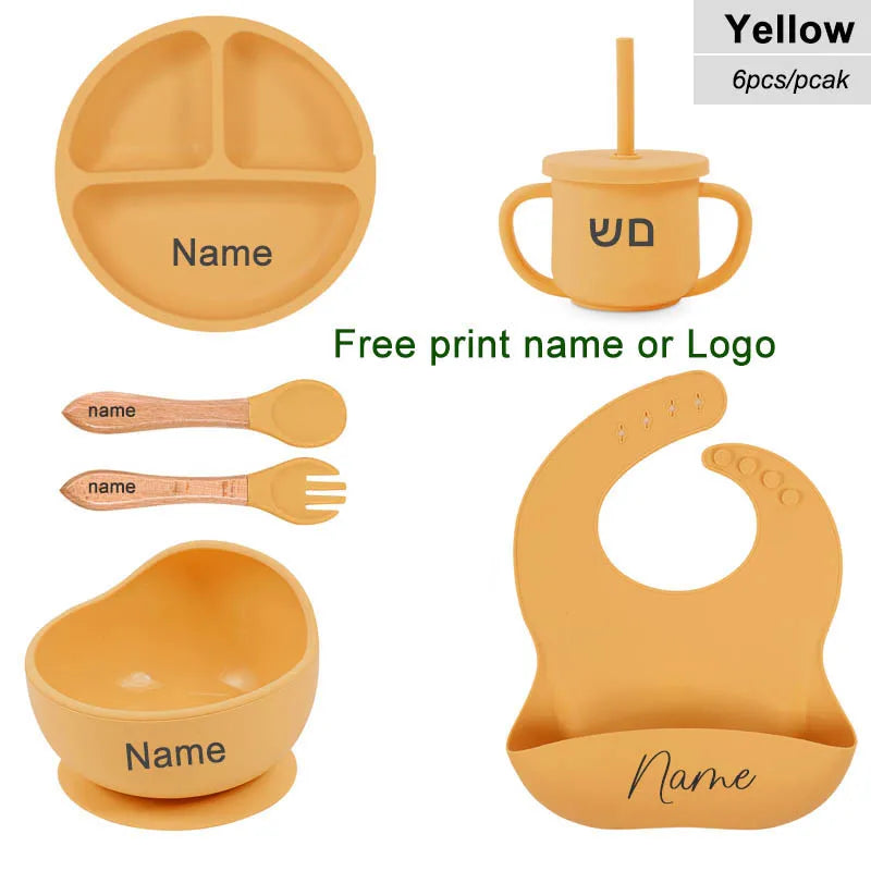 6PCS Silicone Baby Feeding Set – Bowl, Plate, Bib, Cup & Utensils