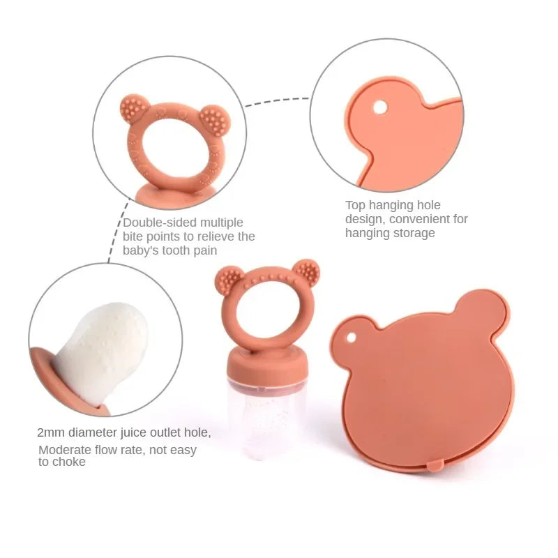Bear Baby Feeding Set – Fruit Feeder & Silicone Freezer Trays for Milk & Puree