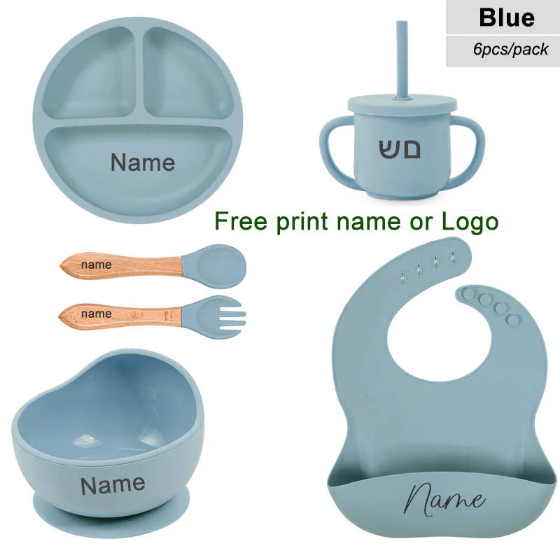 6PCS Silicone Baby Feeding Set – Bowl, Plate, Bib, Cup & Utensils