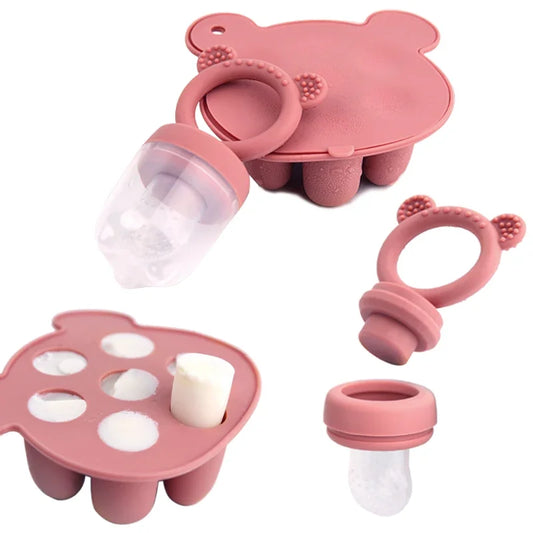 Bear Baby Feeding Set – Fruit Feeder & Silicone Freezer Trays for Milk & Puree