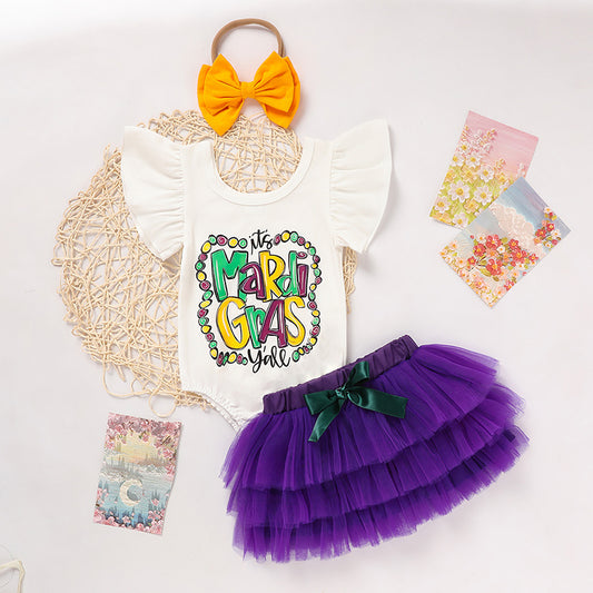 Mardi Gras Baby Girl Outfit – Bodysuit, Tutu & Headband