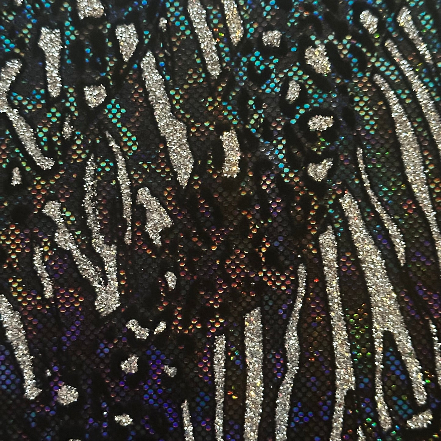 Cheetah Metallic Flocking Hologram Glitter Fabric in Nylon Spandex | Spandex Palace