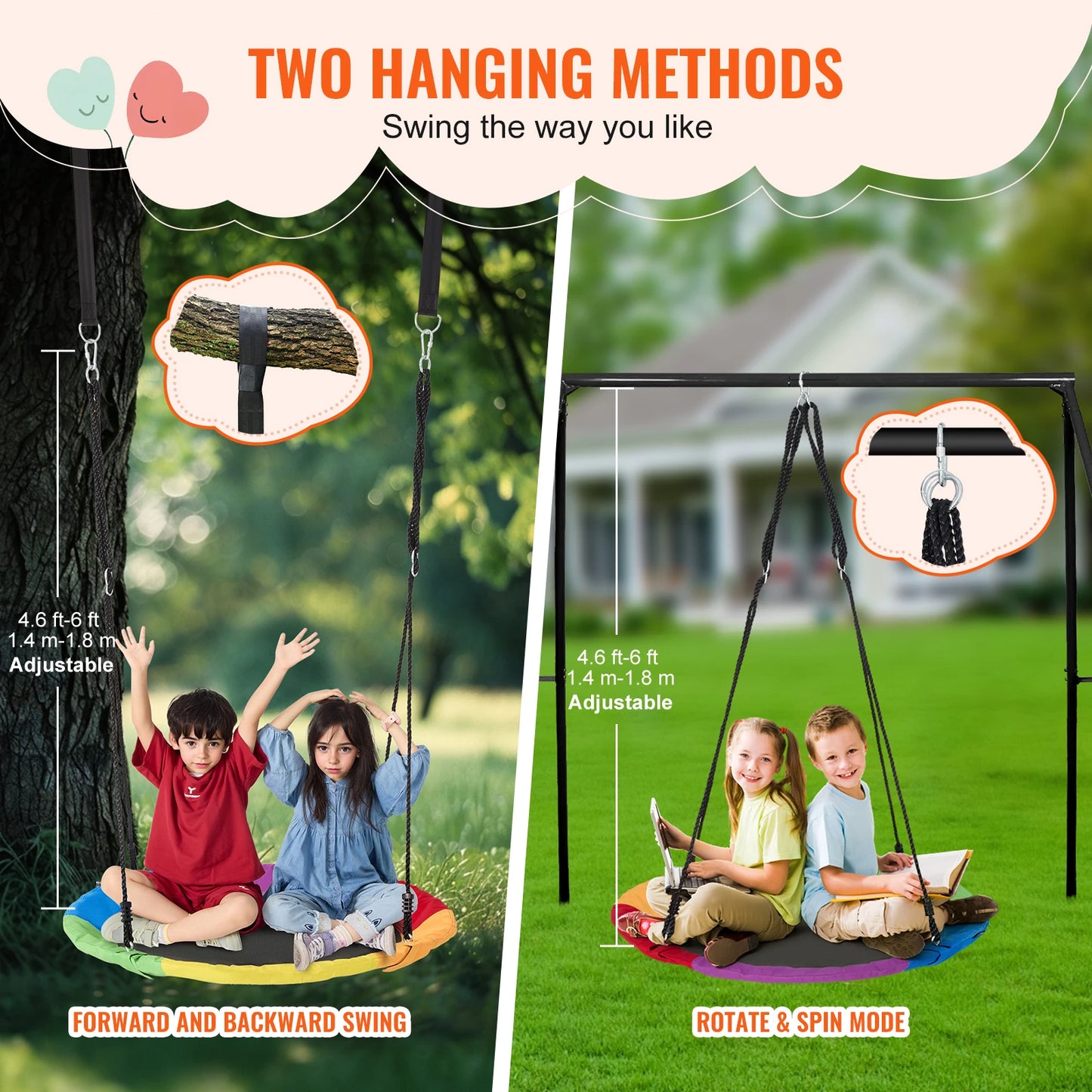 Kids Saucer Tree Swing – 750lbs Round Outdoor Seat with Adjustable Straps