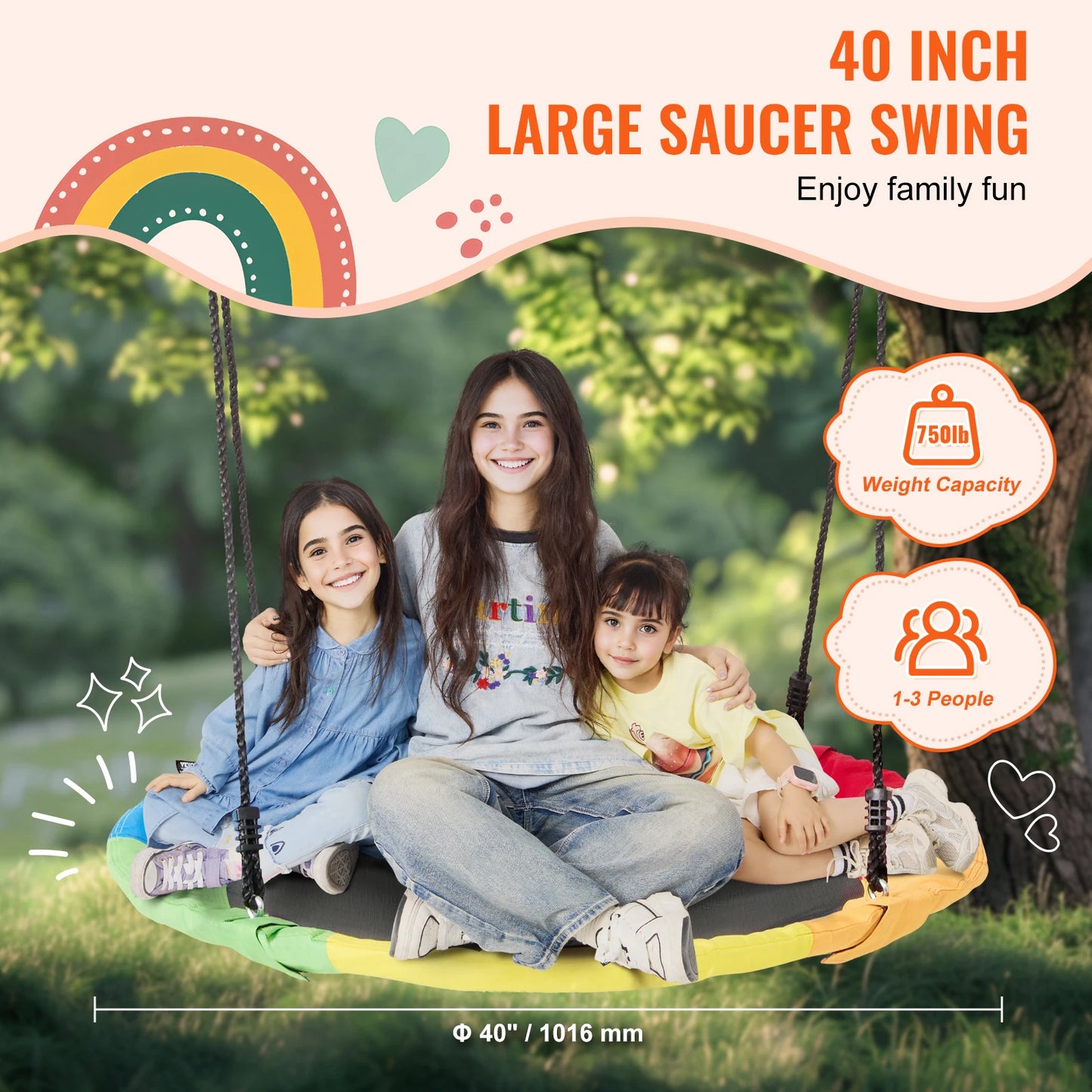 Kids Saucer Tree Swing – 750lbs Round Outdoor Seat with Adjustable Straps