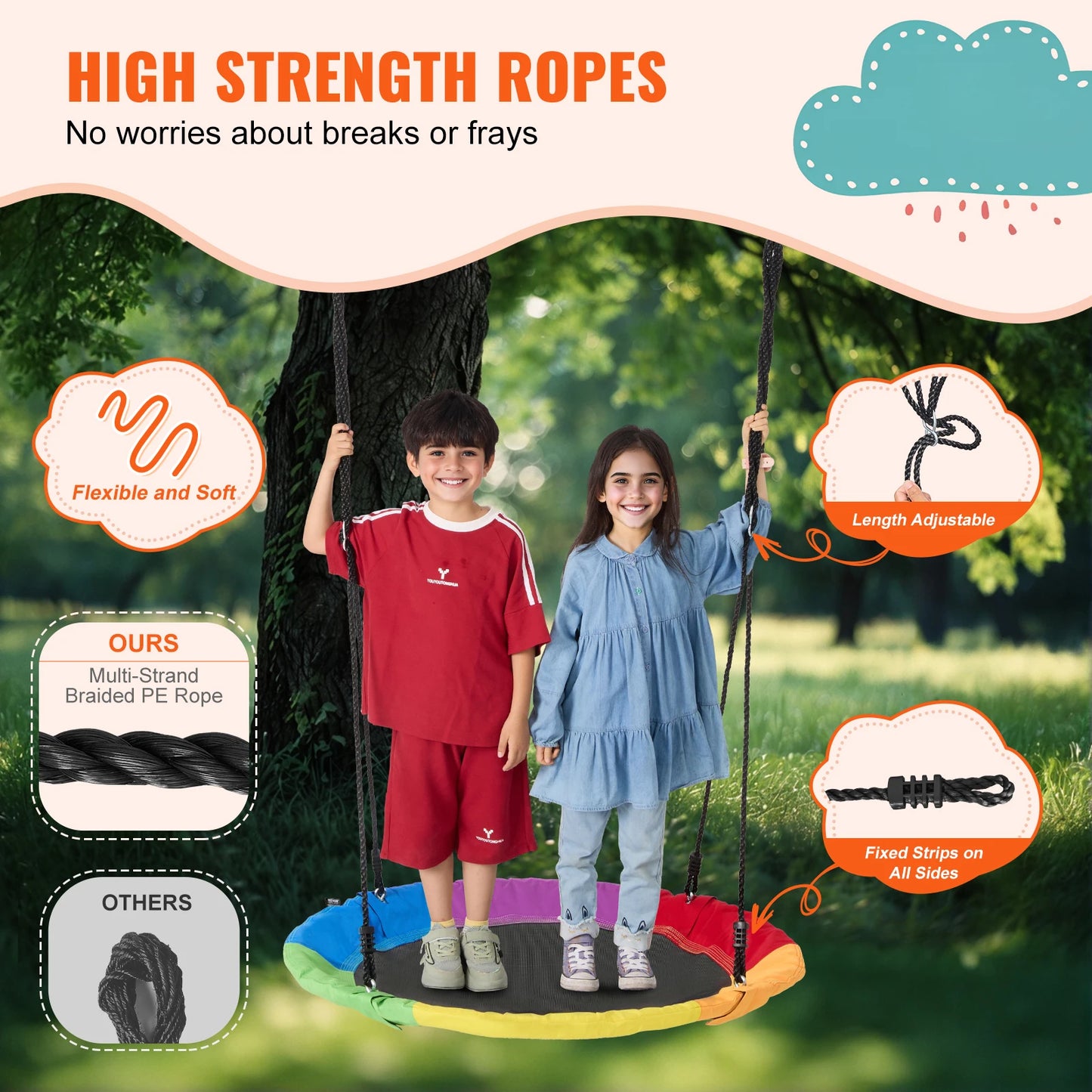 Kids Saucer Tree Swing – 750lbs Round Outdoor Seat with Adjustable Straps