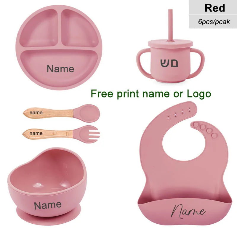 6PCS Silicone Baby Feeding Set – Bowl, Plate, Bib, Cup & Utensils