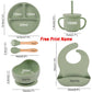 6PCS Silicone Baby Feeding Set – Bowl, Plate, Bib, Cup & Utensils