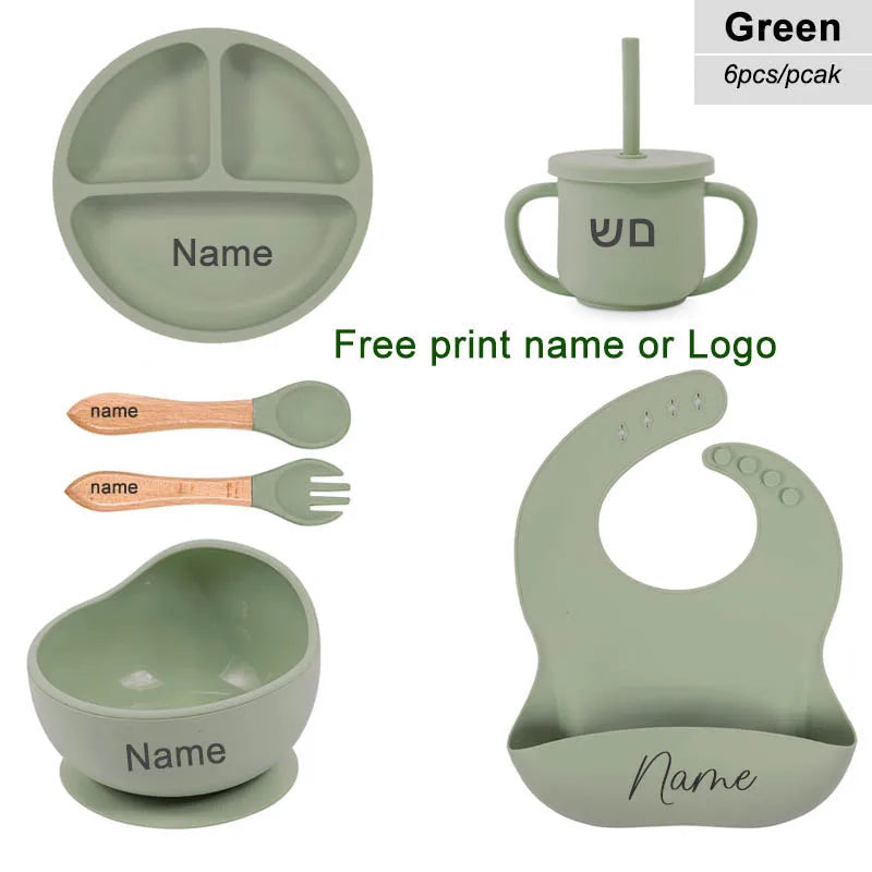6PCS Silicone Baby Feeding Set – Bowl, Plate, Bib, Cup & Utensils