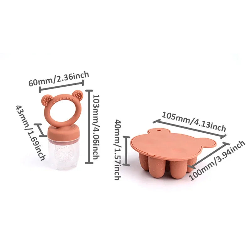 Bear Baby Feeding Set – Fruit Feeder & Silicone Freezer Trays for Milk & Puree